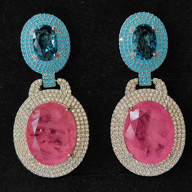 Big Round Drop Earrings Women Luxury Jewelry Shiny Zircon Wedding Bride Dinner Party Green Orange White Dangle Earrings