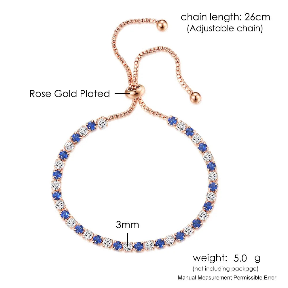 Tennis Bracelets For Women Simple Blue Round 3*3mm Zircon Rose Gold Color Female Bracelet Jewerlly Fashion Korean Gifts H055