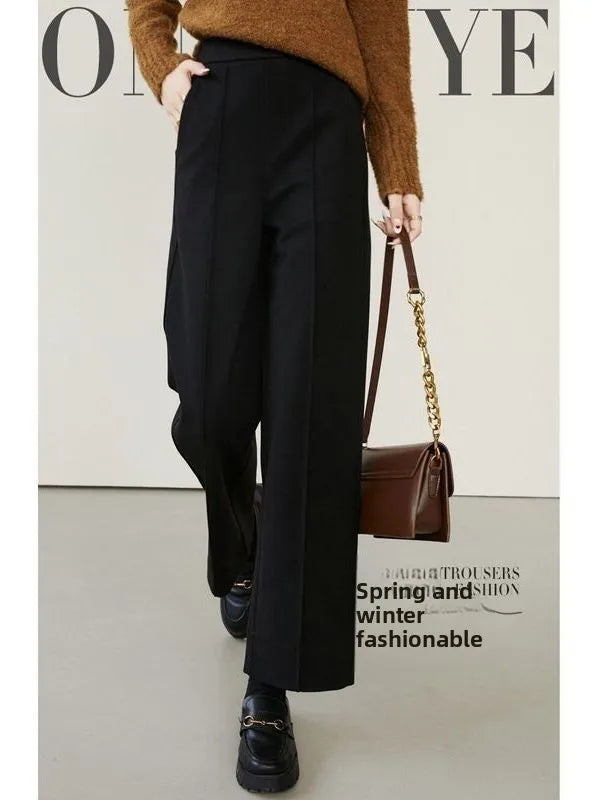 Luxe High-Waist Wool Blend Wide-Leg Trousers