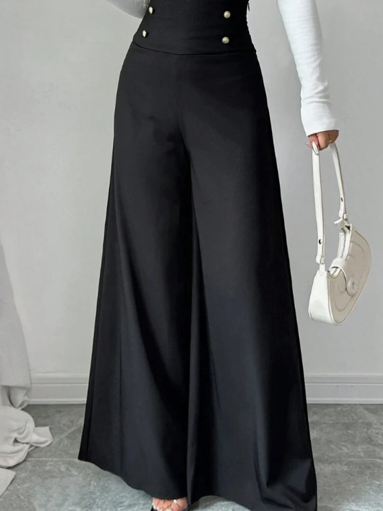 Women's Fashionable and Elegant Solid Color Wide-Leg Pants for Spring and Autumn, High-Waisted Pants