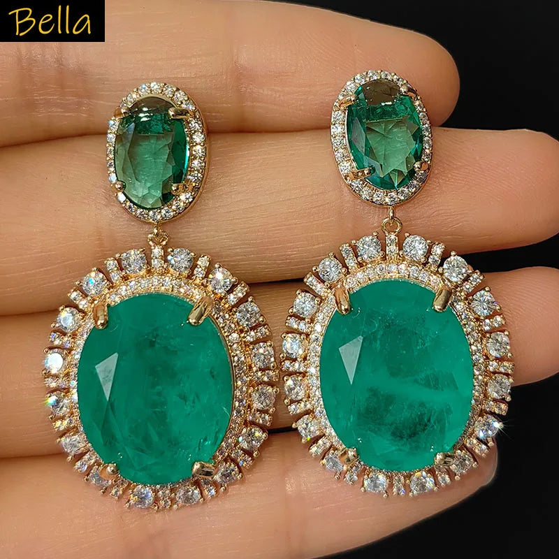 Big Round Drop Earrings Women Luxury Jewelry Shiny Zircon Wedding Bride Dinner Party Green Orange White Dangle Earrings