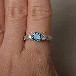 Fashion Female Ring 925 Sterling Silve Sea Blue Round Zircon Finger Rings for Women Promise Love Wedding Ring for Women Jewelry