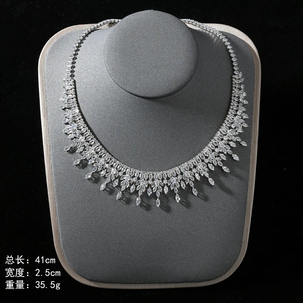 4pcs Bridal Jewelry Sets For Wedding Zirconia CZ Saudi Dubai Indian Necklace Earring Bracelet Set For Women Party Prom Jewelley