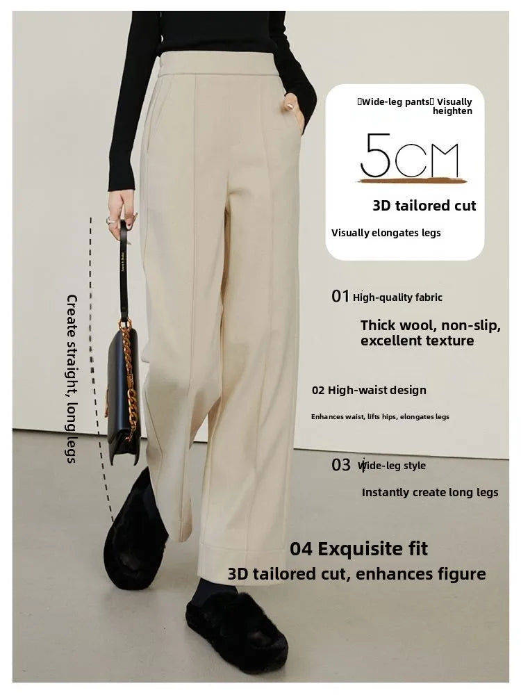 Luxe High-Waist Wool Blend Wide-Leg Trousers