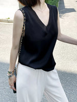 Women's Black Blouses Summer Elegant Tunic Vintage Office Satin Silk Blouse Basic Chiffon Tops Shirt 2025 For Women