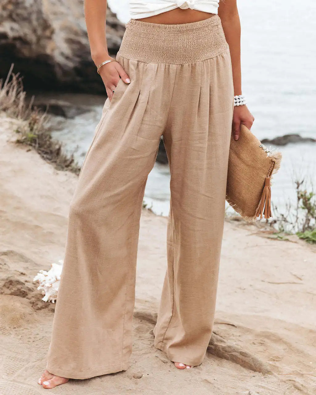 Women's Solid Summer Pants High Waist Thin Casual Loose Wide Leg Vintage Pants Pantalones De Mujer Work Business Casual Trousers