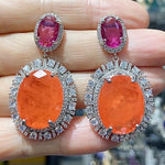 Big Round Drop Earrings Women Luxury Jewelry Shiny Zircon Wedding Bride Dinner Party Green Orange White Dangle Earrings