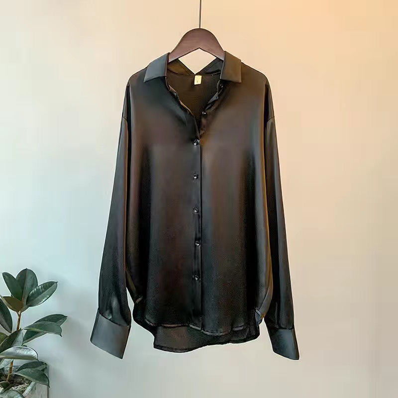 Casual Office Lady Silk Blouses Autumn Long Sleeve Button Up Shirt Women Elegant Winter Tops Office Lady Acetate Blouse