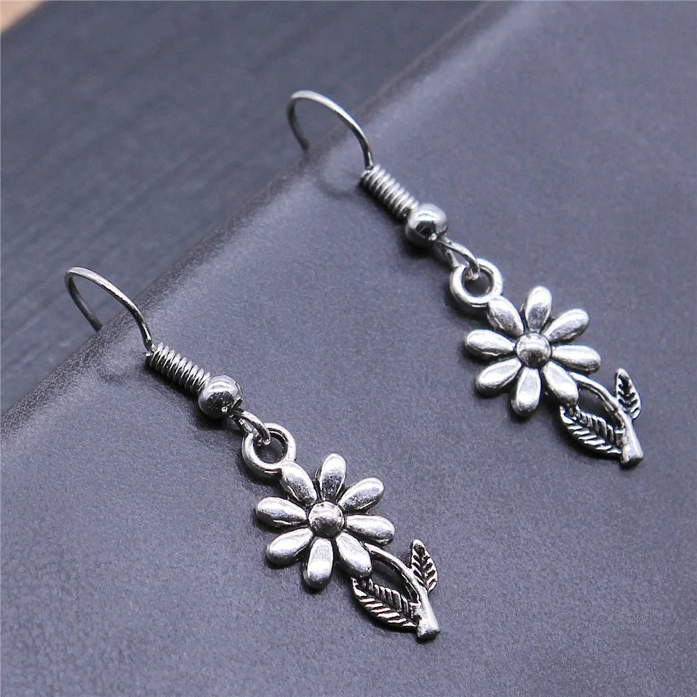 Women Drop Earrings Fashion Handmade Simple Design Cute Small Sunflower Flower Rose Chrysanthemum Daisy Pendant Earrings