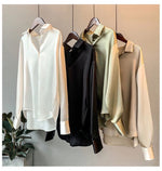 Casual Office Lady Silk Blouses Autumn Long Sleeve Button Up Shirt Women Elegant Winter Tops Office Lady Acetate Blouse