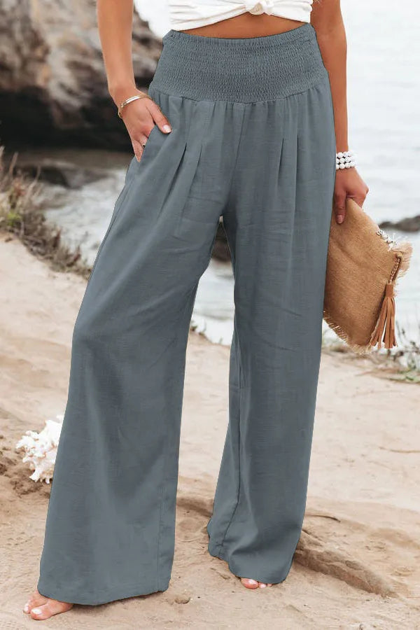 Women's Solid Summer Pants High Waist Thin Casual Loose Wide Leg Vintage Pants Pantalones De Mujer Work Business Casual Trousers