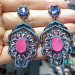 Big Round Drop Earrings Women Luxury Jewelry Shiny Zircon Wedding Bride Dinner Party Green Orange White Dangle Earrings