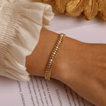 Tennis Bracelet for Women, Cubic Zirconia Chain Bracelet Adjustable,Stainless Steel Wave Bead Chain Three-layer Bracelet Jewelry