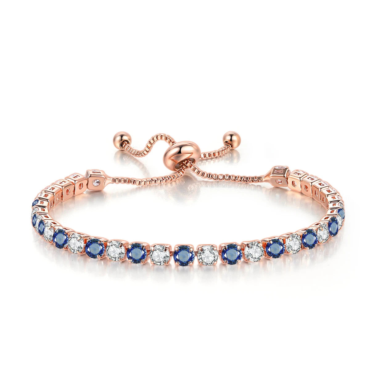 Tennis Bracelets For Women Simple Blue Round 3*3mm Zircon Rose Gold Color Female Bracelet Jewerlly Fashion Korean Gifts H055