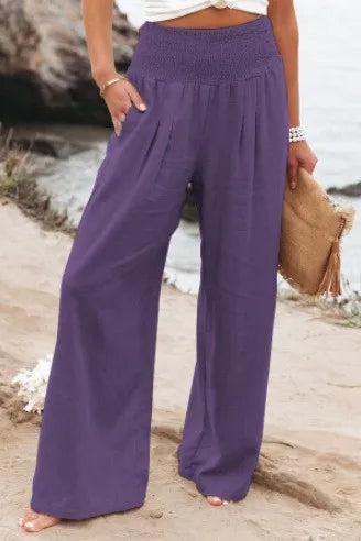Women's Solid Summer Pants High Waist Thin Casual Loose Wide Leg Vintage Pants Pantalones De Mujer Work Business Casual Trousers