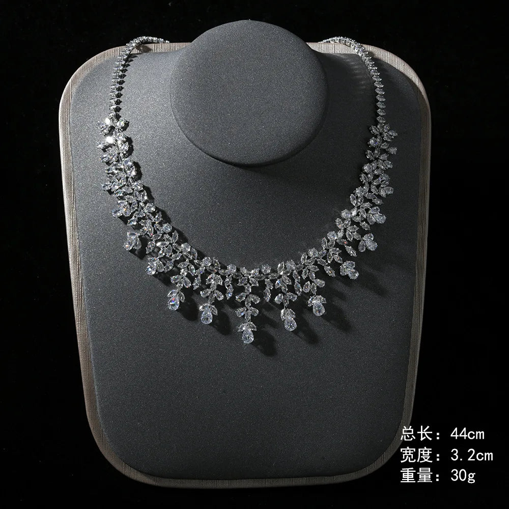 4pcs Bridal Jewelry Sets For Wedding Zirconia CZ Saudi Dubai Indian Necklace Earring Bracelet Set For Women Party Prom Jewelley