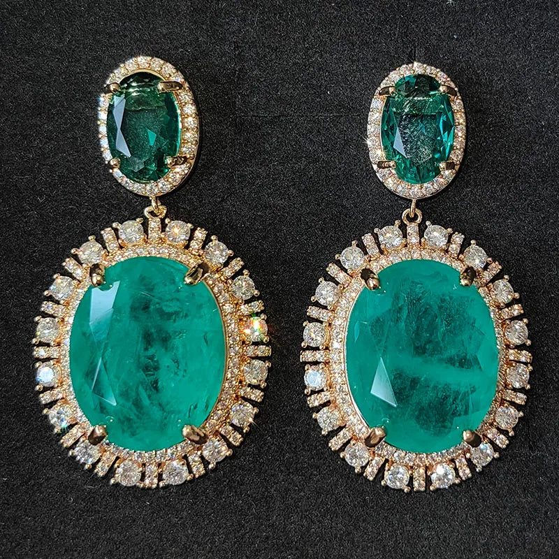 Big Round Drop Earrings Women Luxury Jewelry Shiny Zircon Wedding Bride Dinner Party Green Orange White Dangle Earrings
