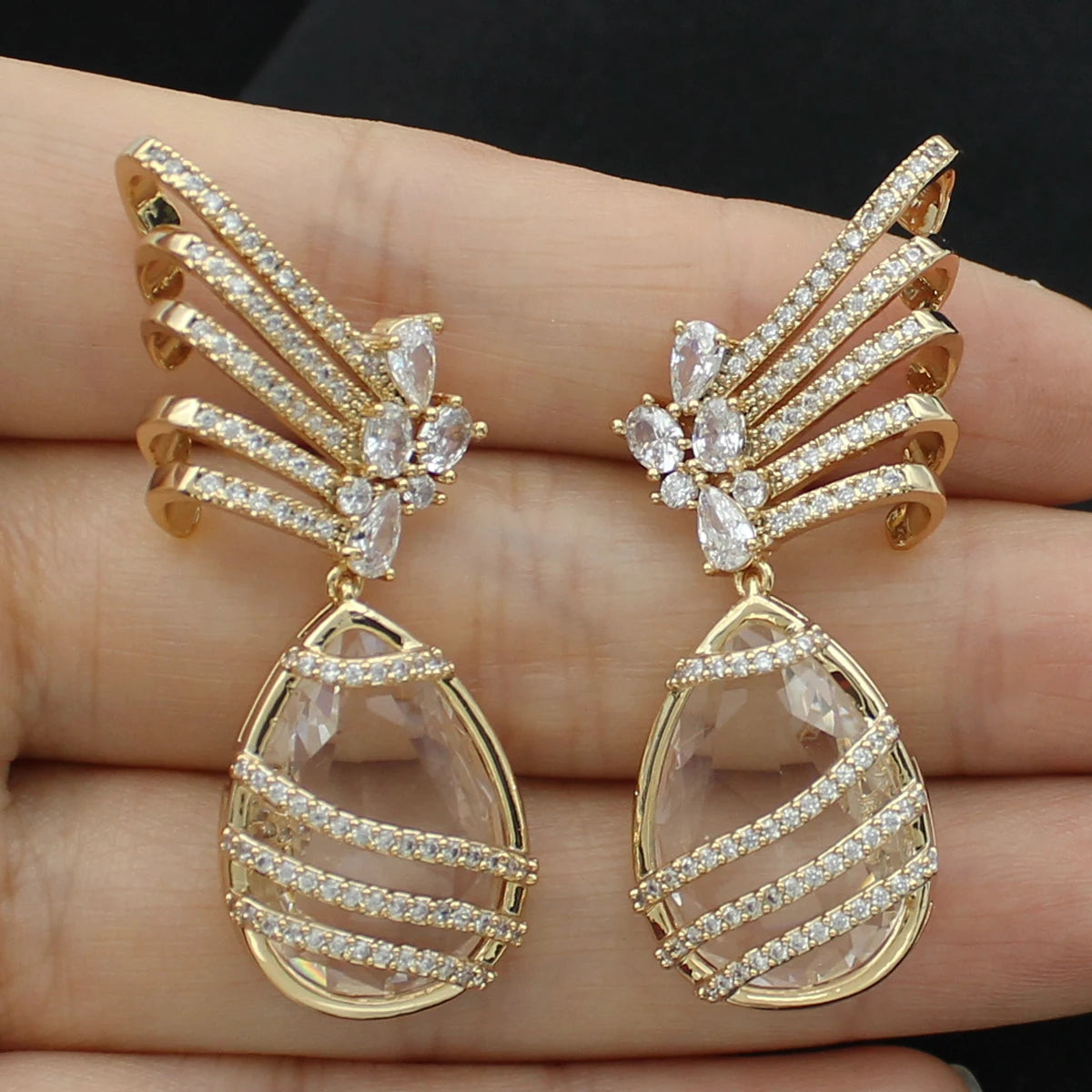 Big Round Drop Earrings Women Luxury Jewelry Shiny Zircon Wedding Bride Dinner Party Green Orange White Dangle Earrings