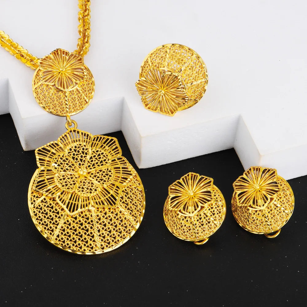 Nigerian Jewelery Set Wedding Jewelry Set For Women Dubai Gold Color Warped Geometry Necklace Earrings Bridal Wedding Party Gift