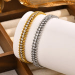 Tennis Bracelet for Women, Cubic Zirconia Chain Bracelet Adjustable,Stainless Steel Wave Bead Chain Three-layer Bracelet Jewelry