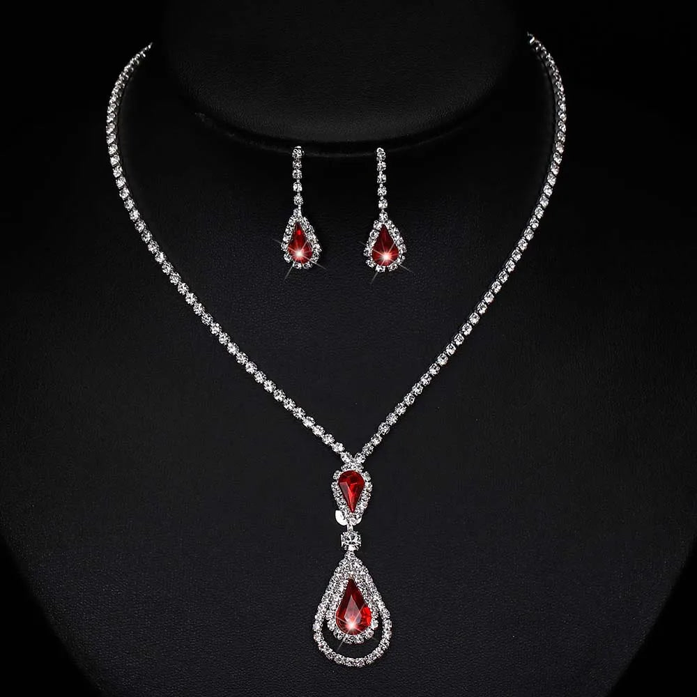 BLIJERY Fashion Bridesmaid Bridal Jewelry Sets for Women Rhinestone Crystal Necklace Earrings Sets Prom Wedding Jewelry Sets