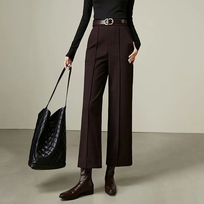 Luxe High-Waist Wool Blend Wide-Leg Trousers