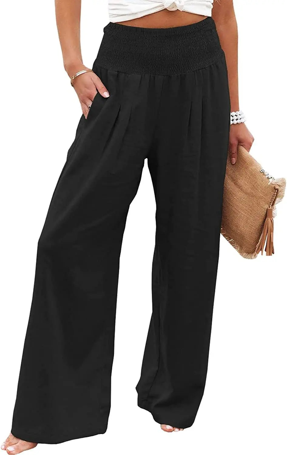 Women's Solid Summer Pants High Waist Thin Casual Loose Wide Leg Vintage Pants Pantalones De Mujer Work Business Casual Trousers