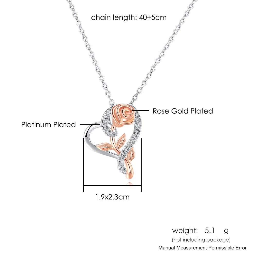 Pendant Heart Necklaces For Women Zircon Aesthetic Rose Flower Choker Chains Silver Color Gifts jewelry Wholesale N172