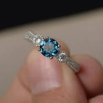 Fashion Female Ring 925 Sterling Silve Sea Blue Round Zircon Finger Rings for Women Promise Love Wedding Ring for Women Jewelry