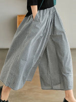 Elegant Woman Dress Plaid Pants Thin Cotton Linen Wide Leg Trousers Women 2023 Summer High Waist Baggy Jogger Pants Sweatpants