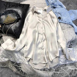 Casual Office Lady Silk Blouses Autumn Long Sleeve Button Up Shirt Women Elegant Winter Tops Office Lady Acetate Blouse