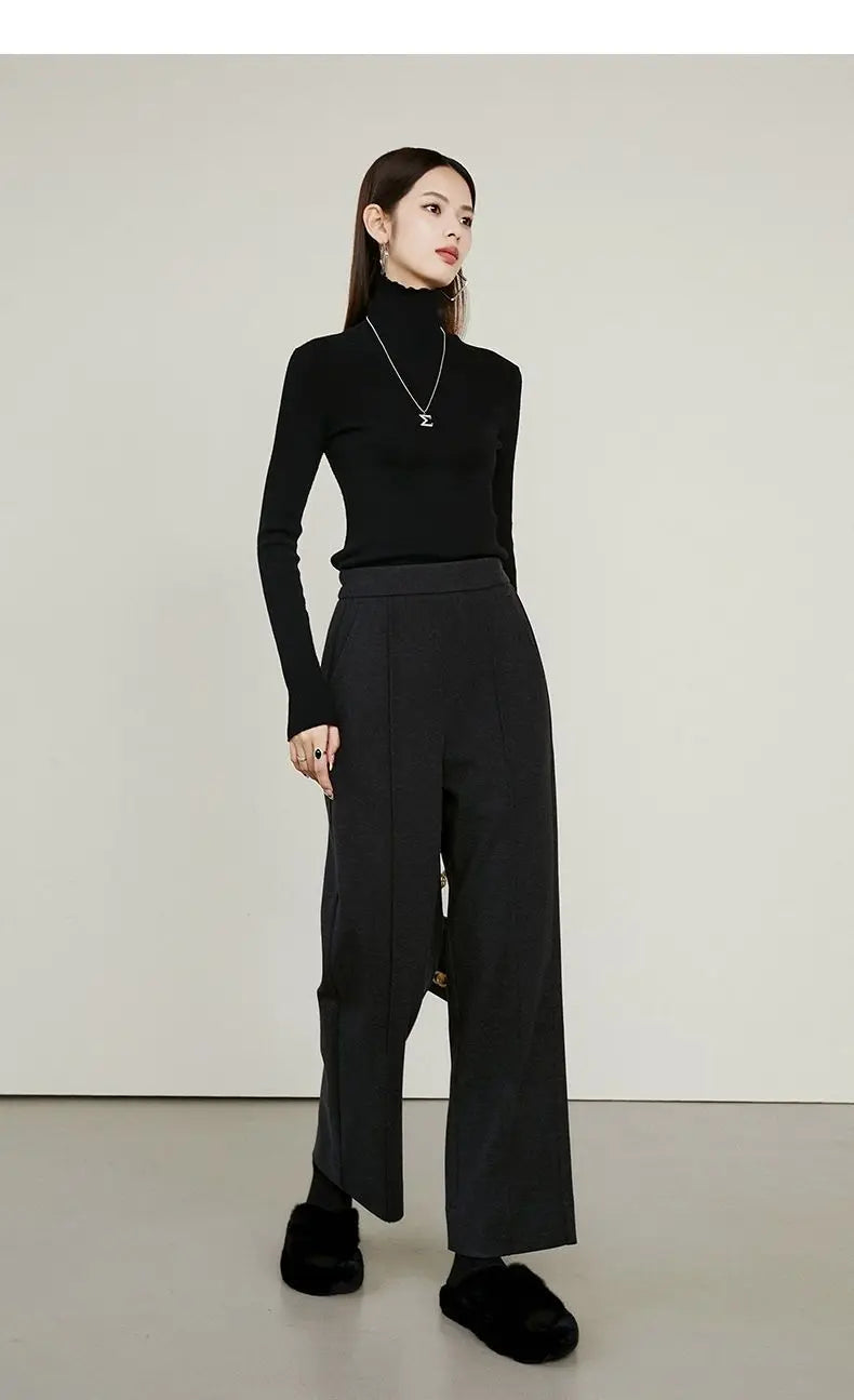 Luxe High-Waist Wool Blend Wide-Leg Trousers