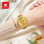 OLEVS Women's Watches Top Brand Luxury Original Quartz Watch for Ladies Chronograph Waterproof Luminous Rhinestone Dial 24 Hour