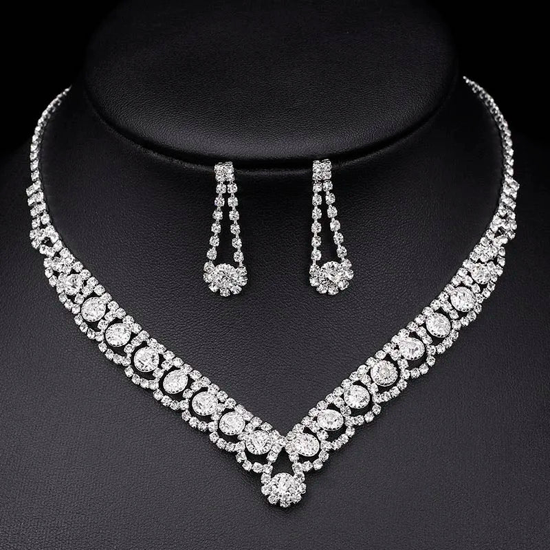 BLIJERY Fashion Bridesmaid Bridal Jewelry Sets for Women Rhinestone Crystal Necklace Earrings Sets Prom Wedding Jewelry Sets