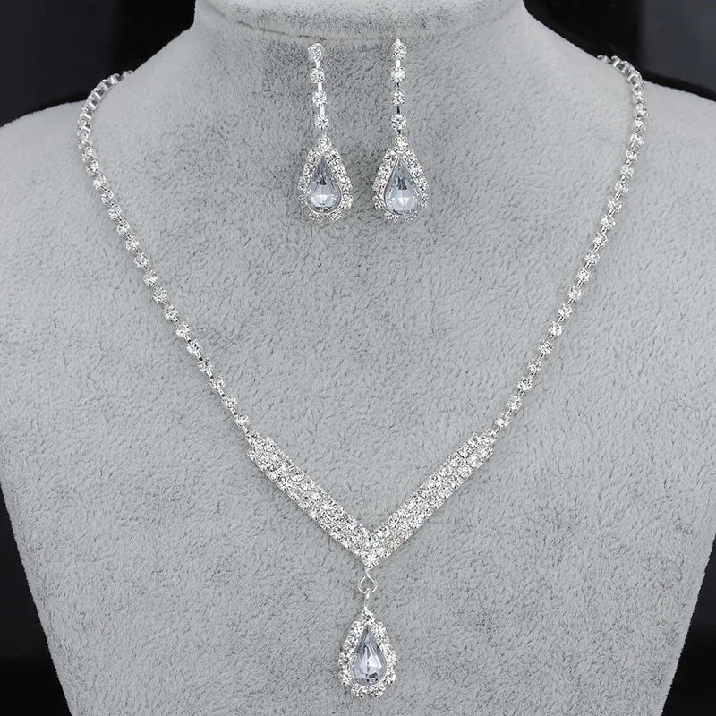 BLIJERY Fashion Bridesmaid Bridal Jewelry Sets for Women Rhinestone Crystal Necklace Earrings Sets Prom Wedding Jewelry Sets