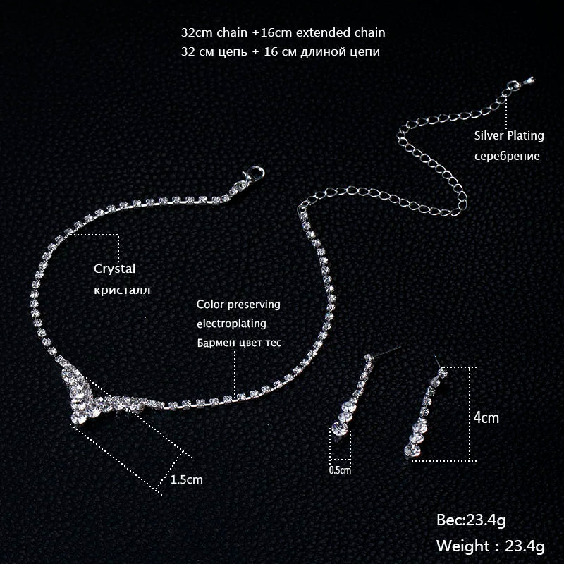 BLIJERY Fashion Bridesmaid Bridal Jewelry Sets for Women Rhinestone Crystal Necklace Earrings Sets Prom Wedding Jewelry Sets