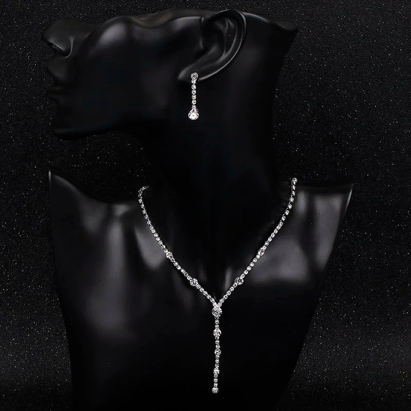 BLIJERY Fashion Bridesmaid Bridal Jewelry Sets for Women Rhinestone Crystal Necklace Earrings Sets Prom Wedding Jewelry Sets