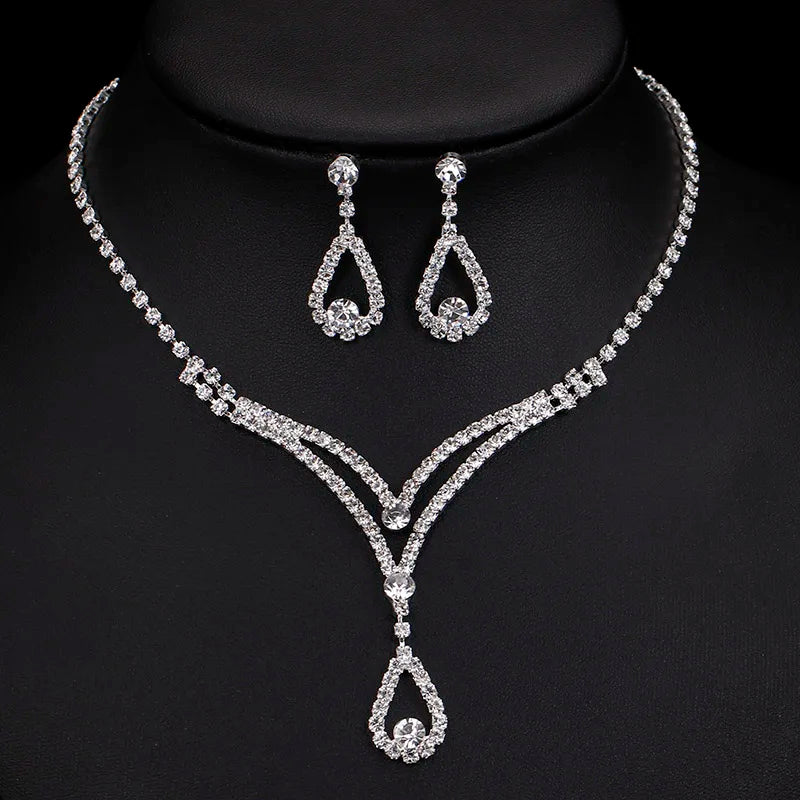 BLIJERY Fashion Bridesmaid Bridal Jewelry Sets for Women Rhinestone Crystal Necklace Earrings Sets Prom Wedding Jewelry Sets