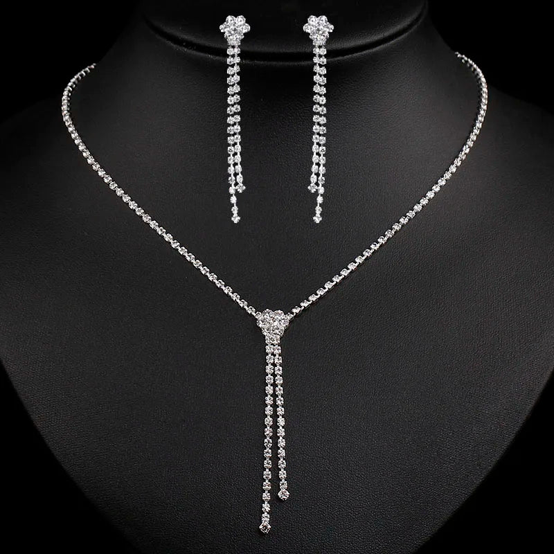 BLIJERY Fashion Bridesmaid Bridal Jewelry Sets for Women Rhinestone Crystal Necklace Earrings Sets Prom Wedding Jewelry Sets
