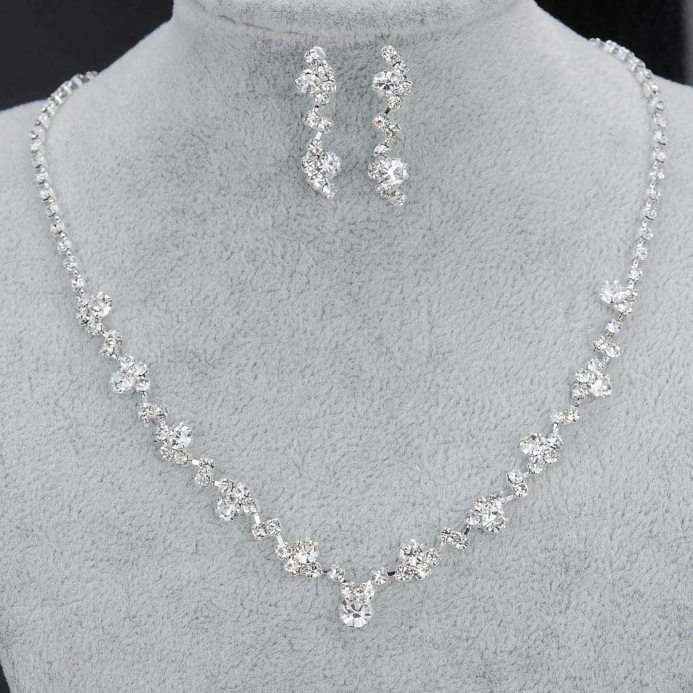 BLIJERY Fashion Bridesmaid Bridal Jewelry Sets for Women Rhinestone Crystal Necklace Earrings Sets Prom Wedding Jewelry Sets