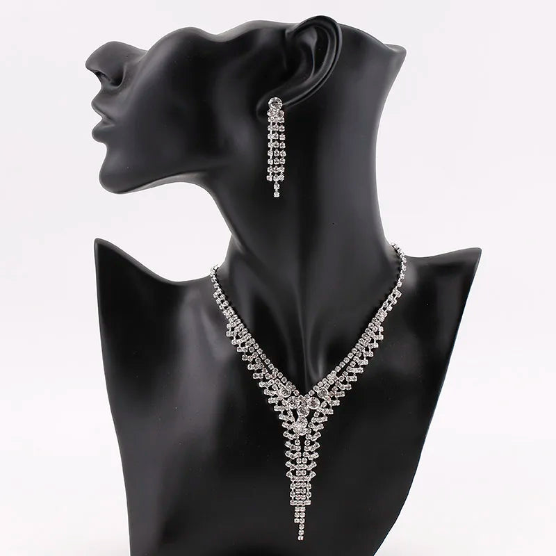 BLIJERY Fashion Bridesmaid Bridal Jewelry Sets for Women Rhinestone Crystal Necklace Earrings Sets Prom Wedding Jewelry Sets