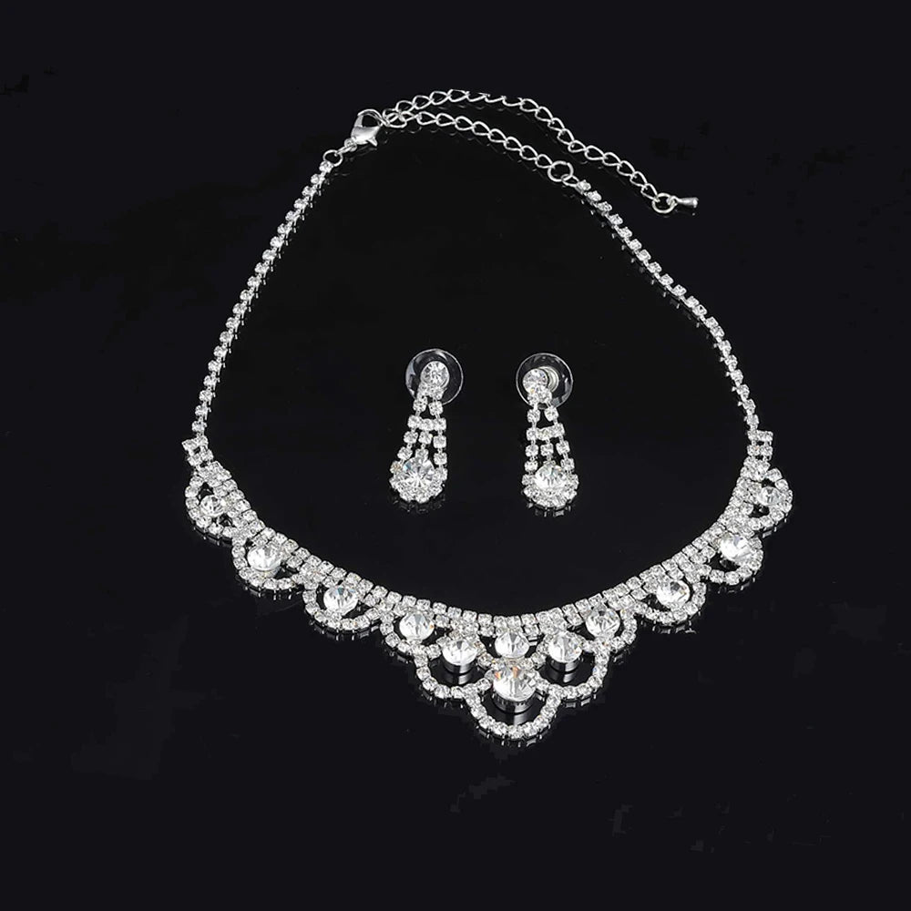 BLIJERY Fashion Bridesmaid Bridal Jewelry Sets for Women Rhinestone Crystal Necklace Earrings Sets Prom Wedding Jewelry Sets