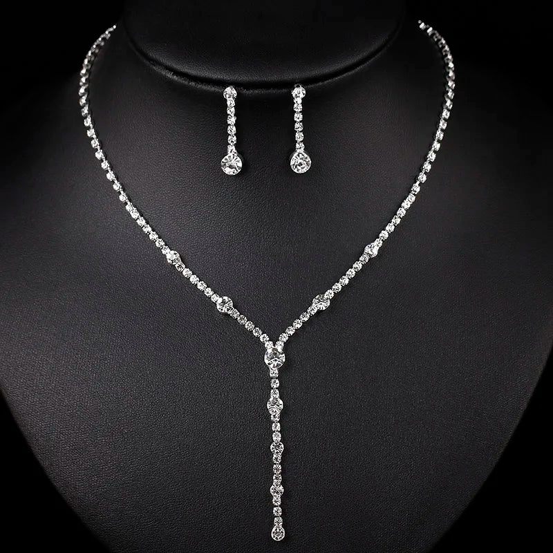 BLIJERY Fashion Bridesmaid Bridal Jewelry Sets for Women Rhinestone Crystal Necklace Earrings Sets Prom Wedding Jewelry Sets