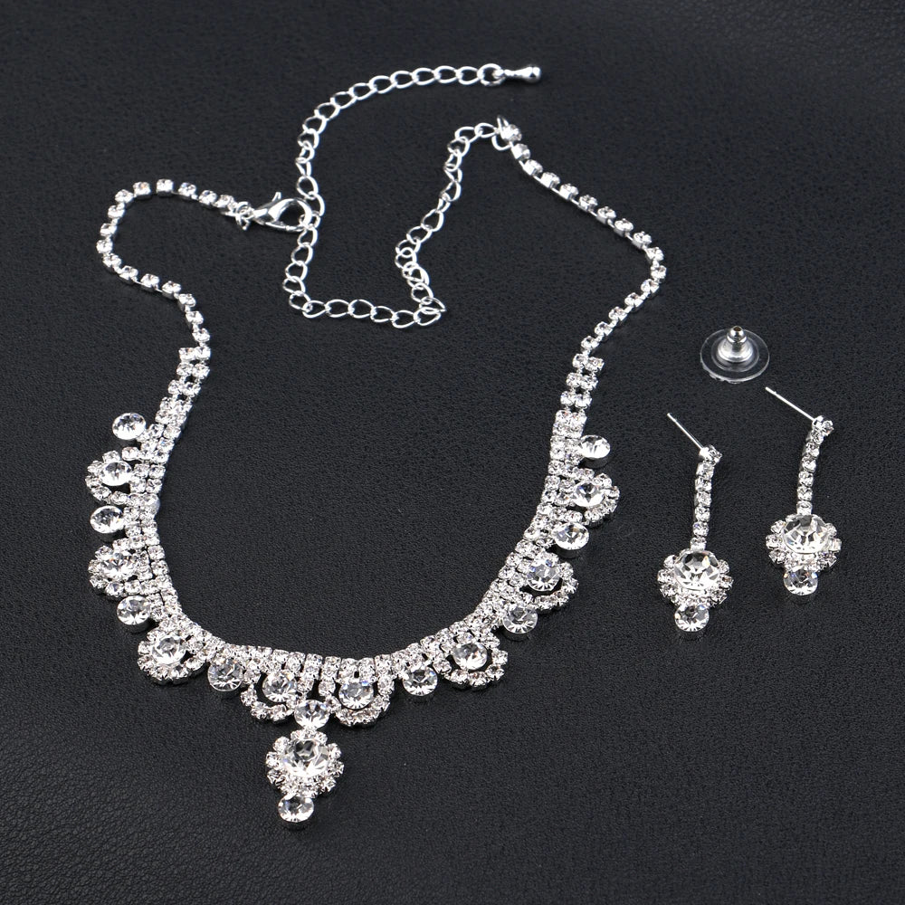 BLIJERY Fashion Bridesmaid Bridal Jewelry Sets for Women Rhinestone Crystal Necklace Earrings Sets Prom Wedding Jewelry Sets