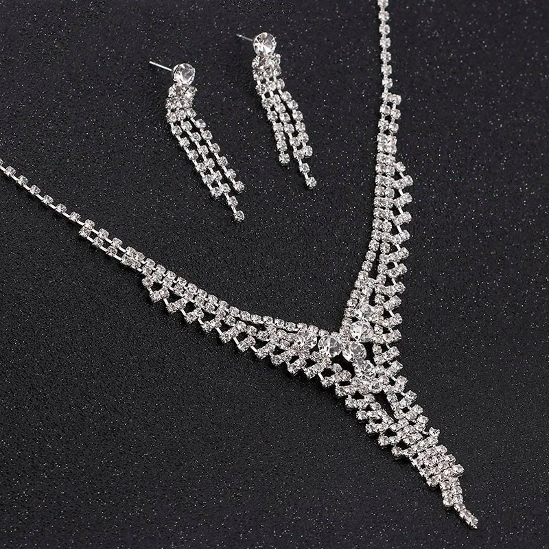 BLIJERY Fashion Bridesmaid Bridal Jewelry Sets for Women Rhinestone Crystal Necklace Earrings Sets Prom Wedding Jewelry Sets