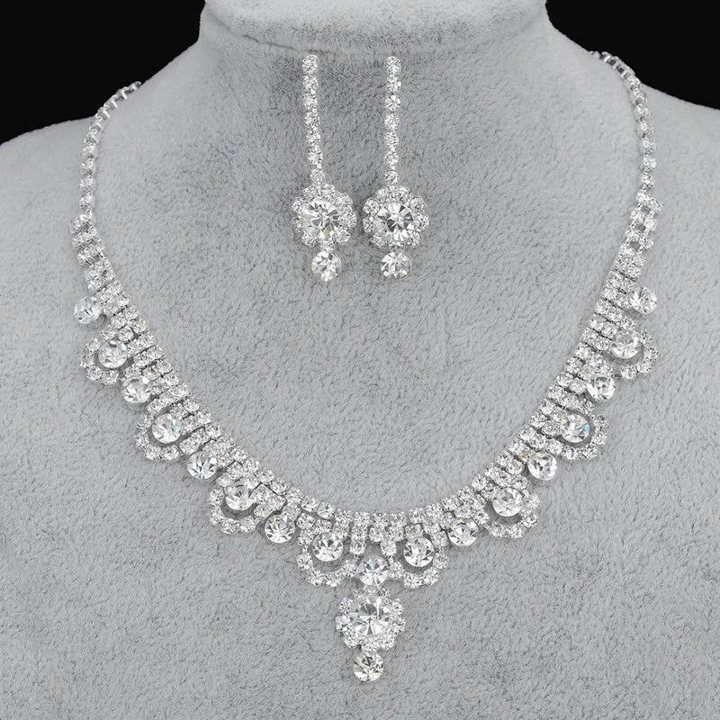 BLIJERY Fashion Bridesmaid Bridal Jewelry Sets for Women Rhinestone Crystal Necklace Earrings Sets Prom Wedding Jewelry Sets