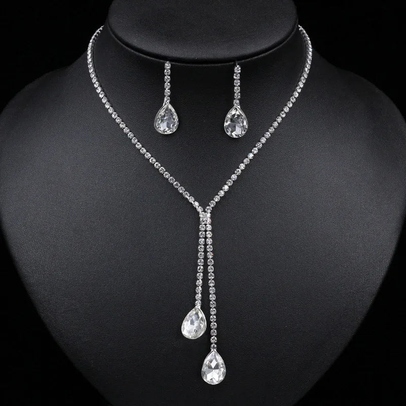 BLIJERY Fashion Bridesmaid Bridal Jewelry Sets for Women Rhinestone Crystal Necklace Earrings Sets Prom Wedding Jewelry Sets