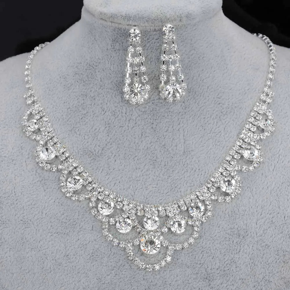 BLIJERY Fashion Bridesmaid Bridal Jewelry Sets for Women Rhinestone Crystal Necklace Earrings Sets Prom Wedding Jewelry Sets