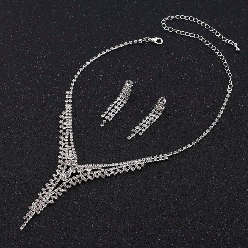 BLIJERY Fashion Bridesmaid Bridal Jewelry Sets for Women Rhinestone Crystal Necklace Earrings Sets Prom Wedding Jewelry Sets
