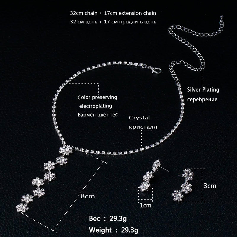 BLIJERY Fashion Bridesmaid Bridal Jewelry Sets for Women Rhinestone Crystal Necklace Earrings Sets Prom Wedding Jewelry Sets